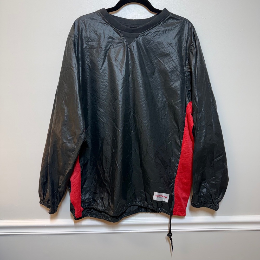 Vintage Blazer USA Nylon Pullover Windbreaker Jacket Men Large Black Red Mesh